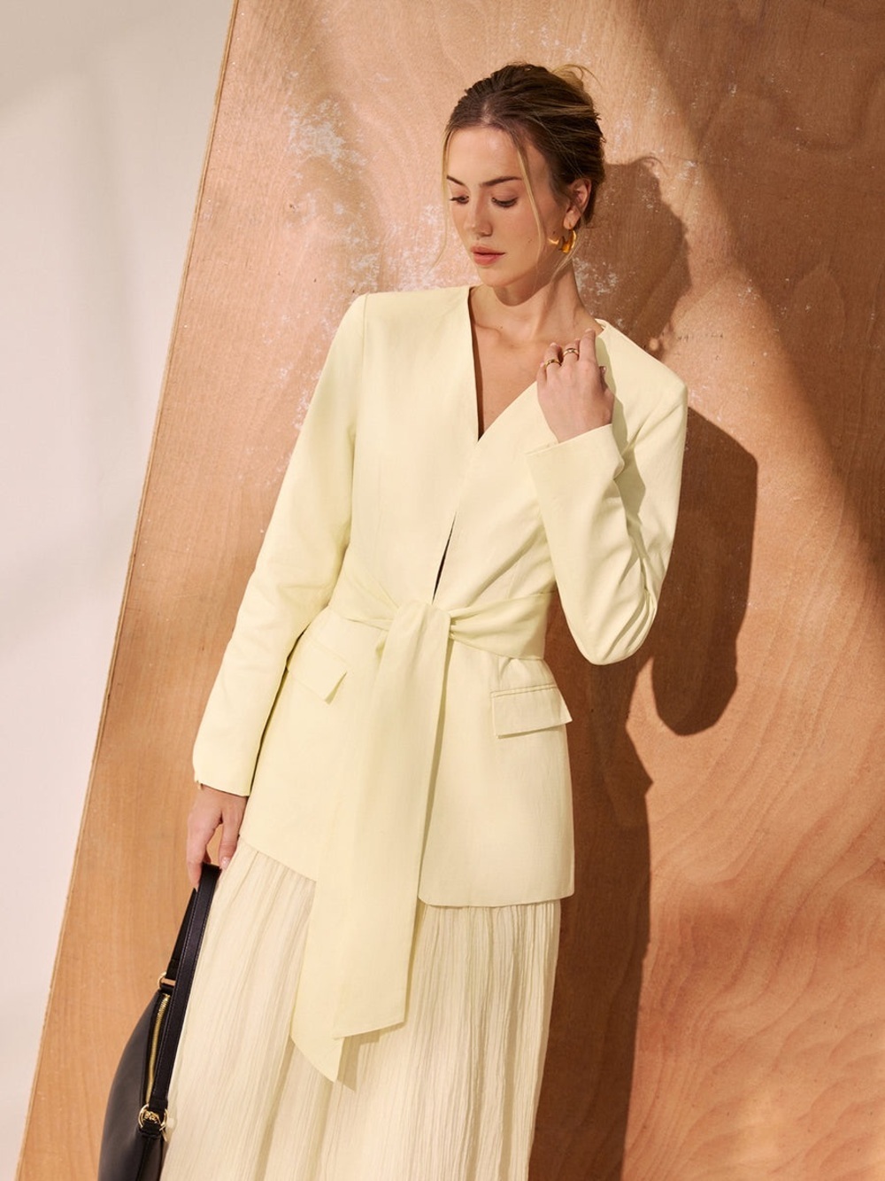 Commense Belted V-Neck Tailored Blazer